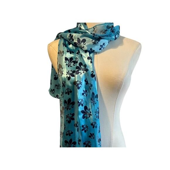Scarf Lot of 2 Blue White Black fleur Del Lis Silk Feel New Orleans Saints - Picture 3 of 12